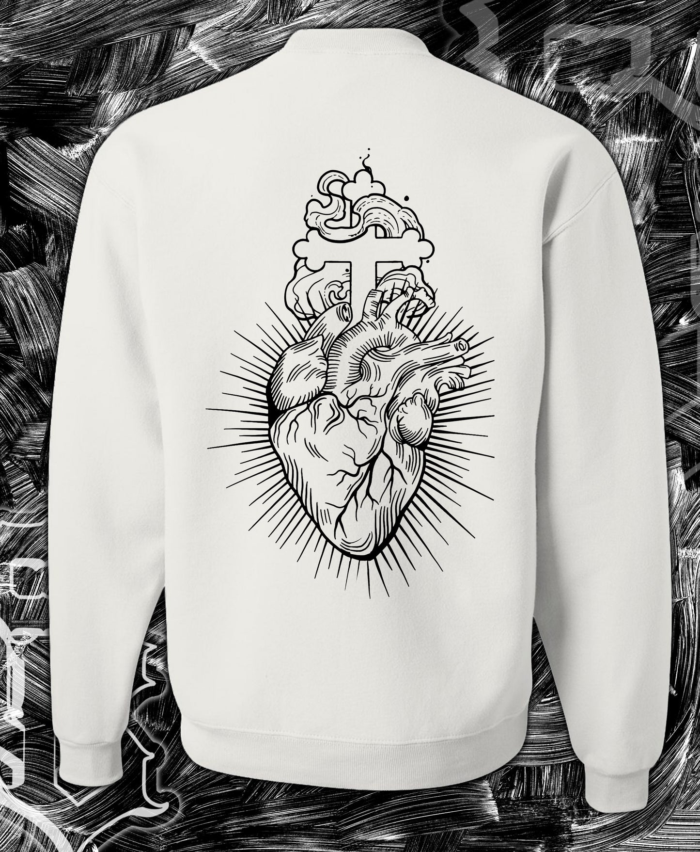 Skull n Roses White crew Sweater