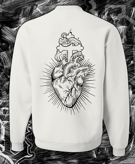 Skull n Roses White crew Sweater